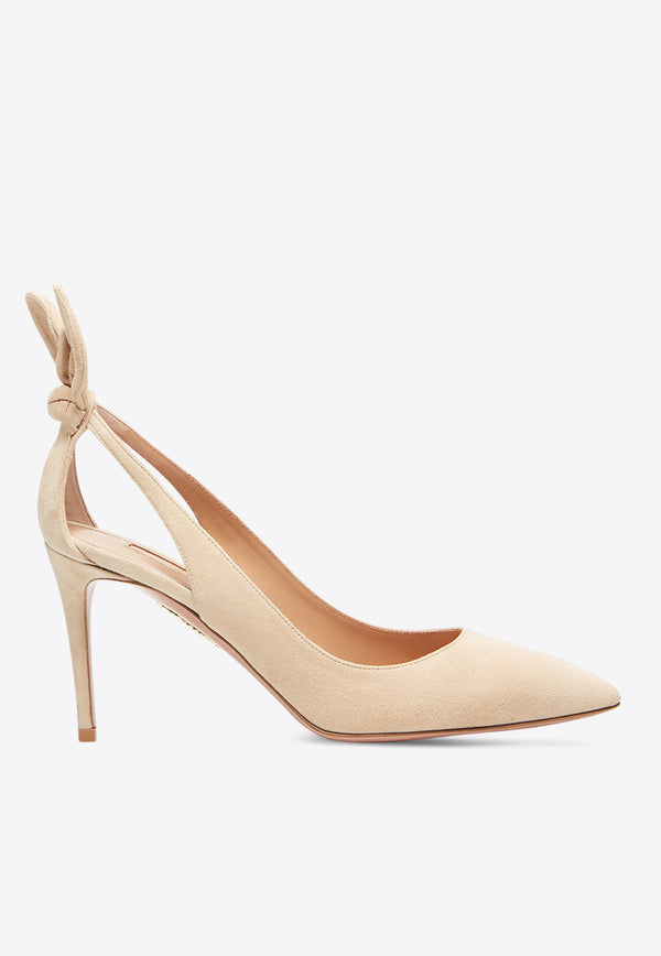 Aquazzura Bow Tie 85 Suede Pumps DENMIDP0-SUE-ECA Beige