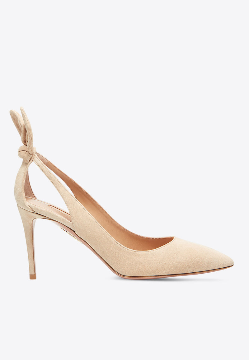 Aquazzura Bow Tie 85 Suede Pumps DENMIDP0-SUE-ECA Beige