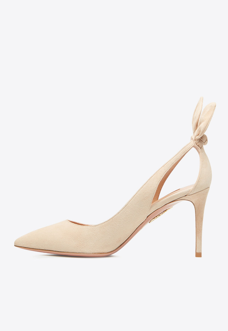 Aquazzura Bow Tie 85 Suede Pumps DENMIDP0-SUE-ECA Beige