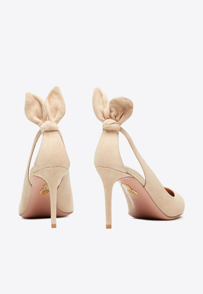 Aquazzura Bow Tie 85 Suede Pumps DENMIDP0-SUE-ECA Beige