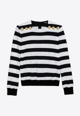 Balmain Button Embellished Striped Sweater Monochrome DF1AR845JI70/P_BALMA-EAB