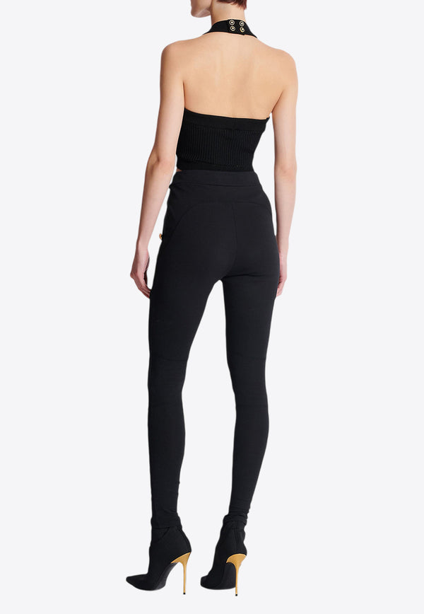 Balmain Button Embellished Leggings Black DF1OC036JH30_BLACK