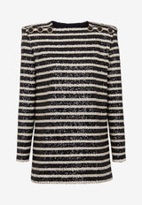 Balmain Sequined Stripe Mini Dress Monochrome DF1R9181XJ31WHITE/BLACK