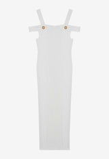 Balmain Cold-Shoulder Knitted Midi Dress White DF1RJ155KF24/P_BALMA-0FA