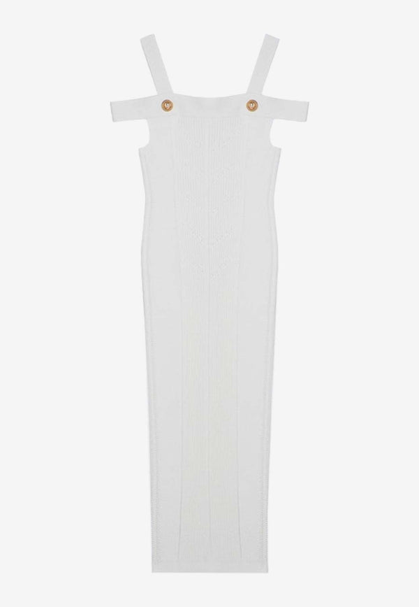 Balmain Cold-Shoulder Knitted Midi Dress White DF1RJ155KF24/P_BALMA-0FA