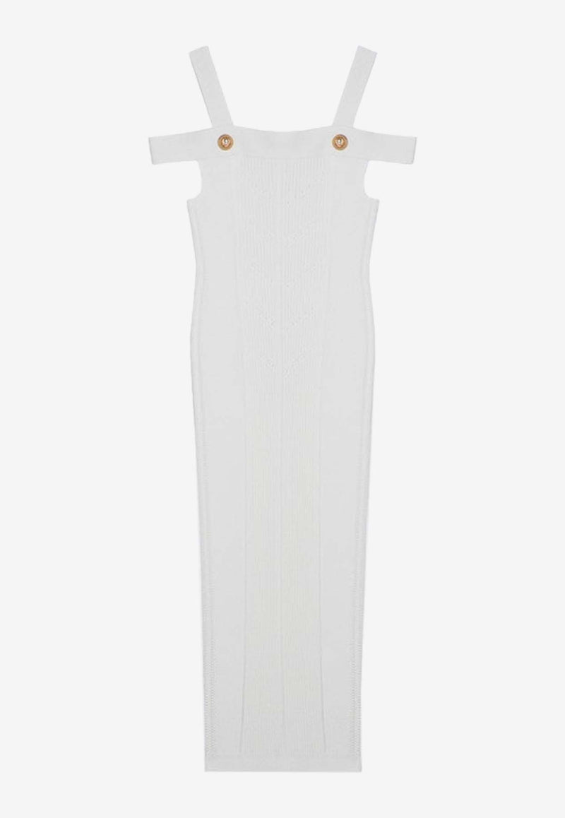 Balmain Cold-Shoulder Knitted Midi Dress White DF1RJ155KF24/P_BALMA-0FA