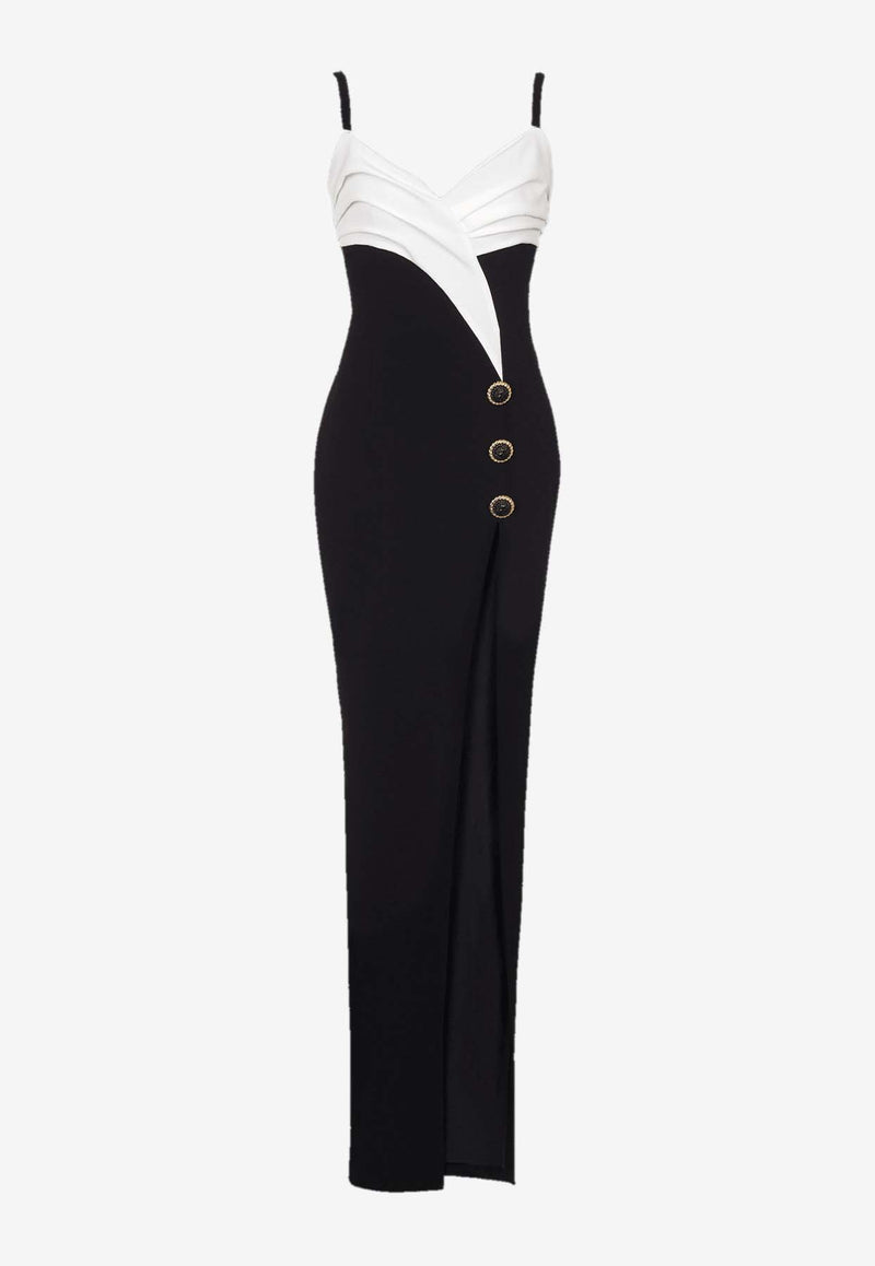 Balmain Two-Tone Crepe Maxi Dress Black DF1RN180VB00WHITE/BLACK