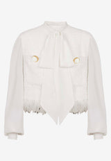 Balmain Feather-Trimmed Tweed Jacket White DF1SD210MF18WHITE