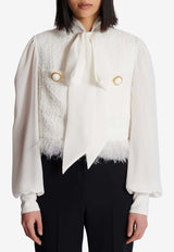 Balmain Feather-Trimmed Tweed Jacket White DF1SD210MF18WHITE