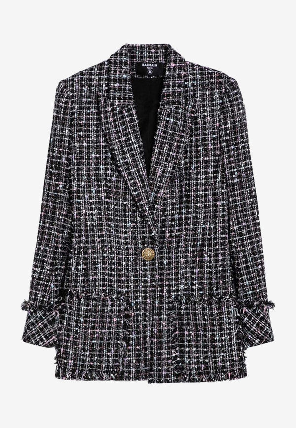 Balmain Single-Breasted Tweed Blazer Black DF1SE096XJ24/P_BALMA-EAH