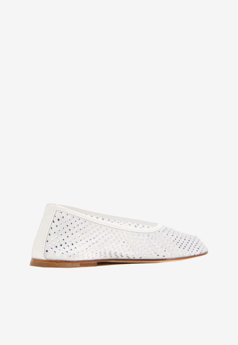 DEAR FRANCES Balla Crystals Mesh Ballet Flats White DFBLC02WHITE