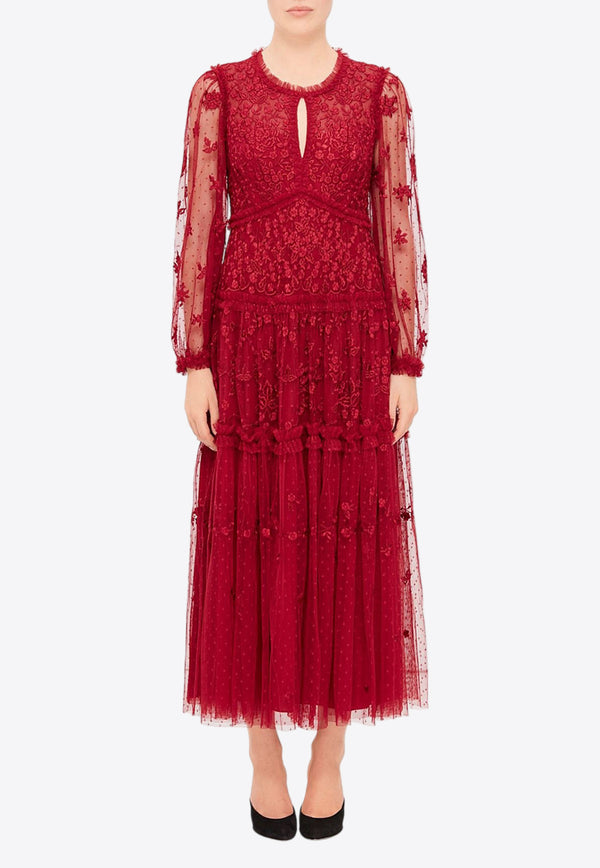 Needle & Thread Autumn Lace Midi Dress Red DG-LS-27-RCR25-REDRED