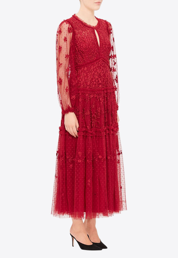 Needle & Thread Autumn Lace Midi Dress Red DG-LS-27-RCR25-REDRED