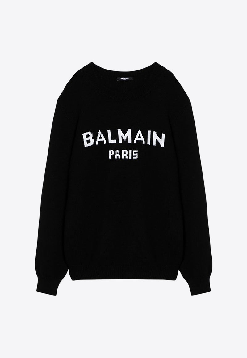 Balmain Logo Inlay Wool Sweater Black DH1KD000KG97/P_BALMA-EAB