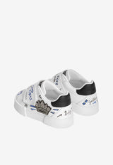 Dolce & Gabbana Kids Boys Portofino Printed Leather Sneakers White DN0135 AH494 HWF57