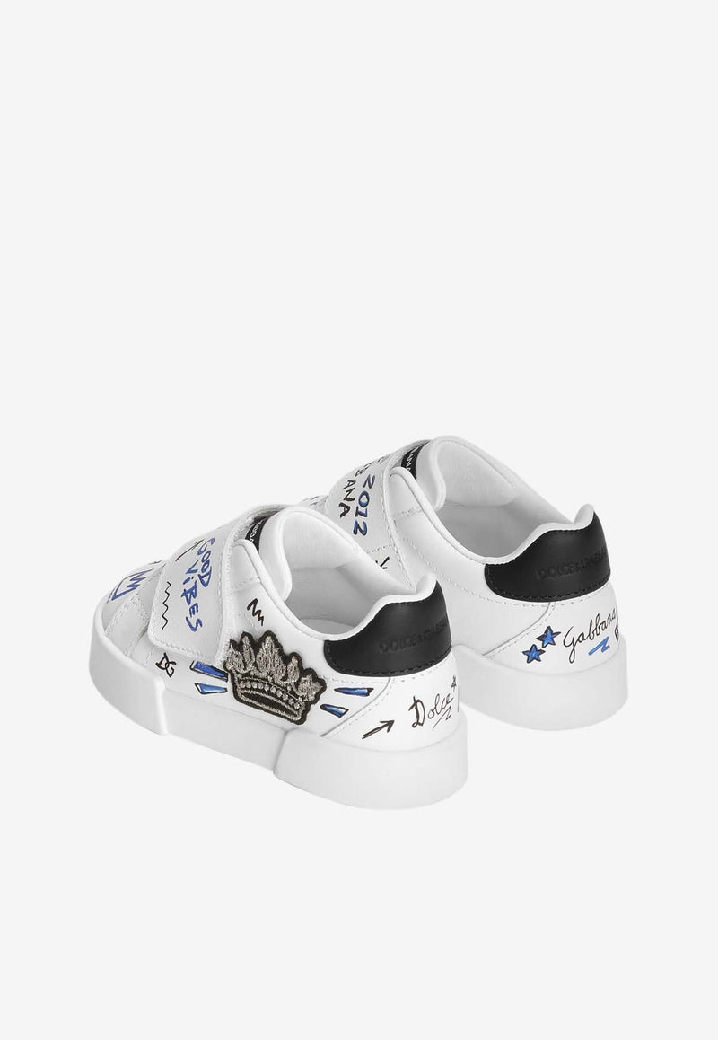 Dolce & Gabbana Kids Boys Portofino Printed Leather Sneakers White DN0135 AH494 HWF57