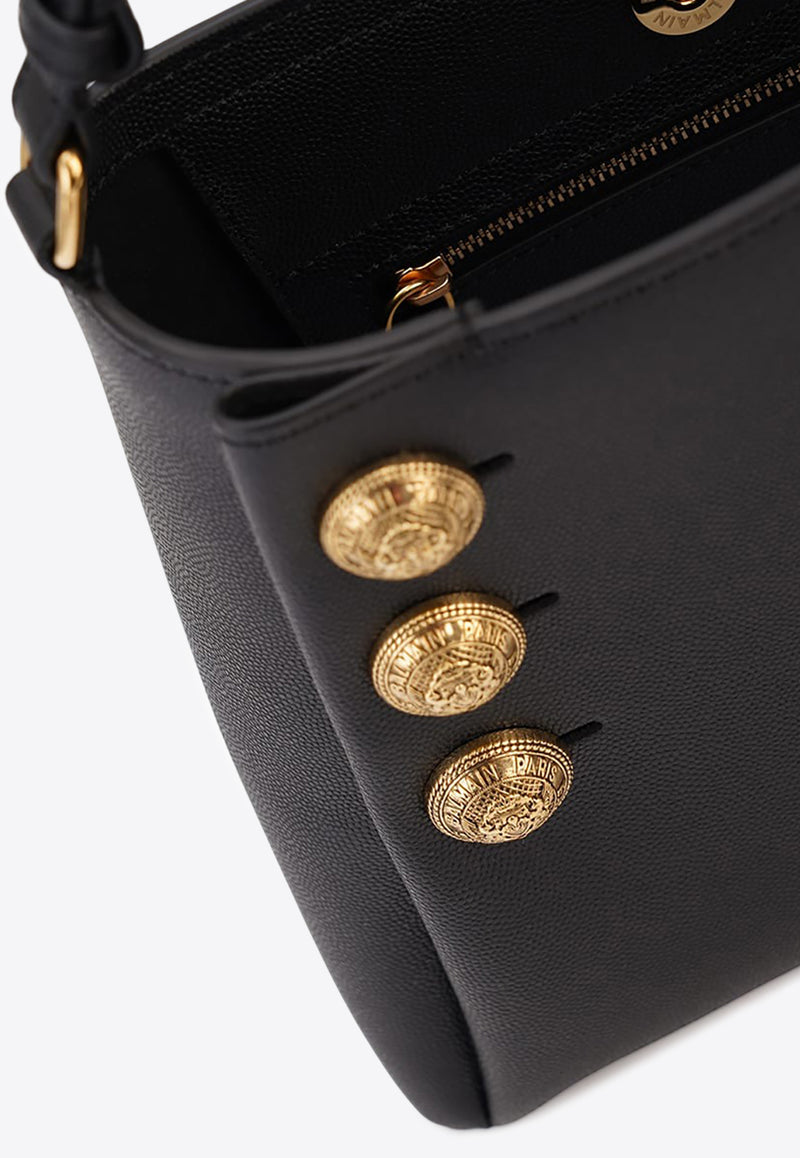 Balmain Button Embellished Leather Shoulder Bag Black DN1BS874LGSR_BLACK