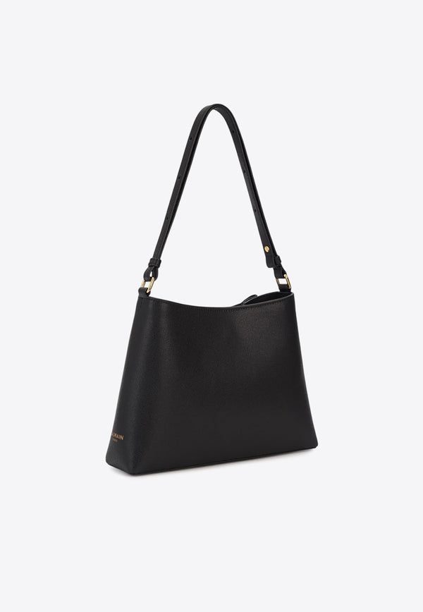 Balmain Button Embellished Leather Shoulder Bag Black DN1BS874LGSR_BLACK