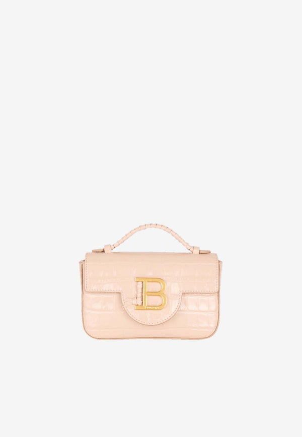 Balmain Mini B-Buzz 17 Croc-Embossed Leather Crossbody Bag Beige DN1DG812LVCWNUDE