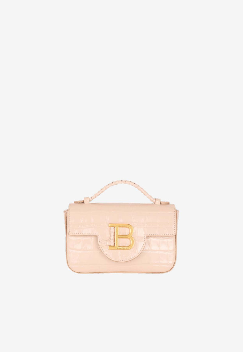 Balmain Mini B-Buzz 17 Croc-Embossed Leather Crossbody Bag Beige DN1DG812LVCWNUDE