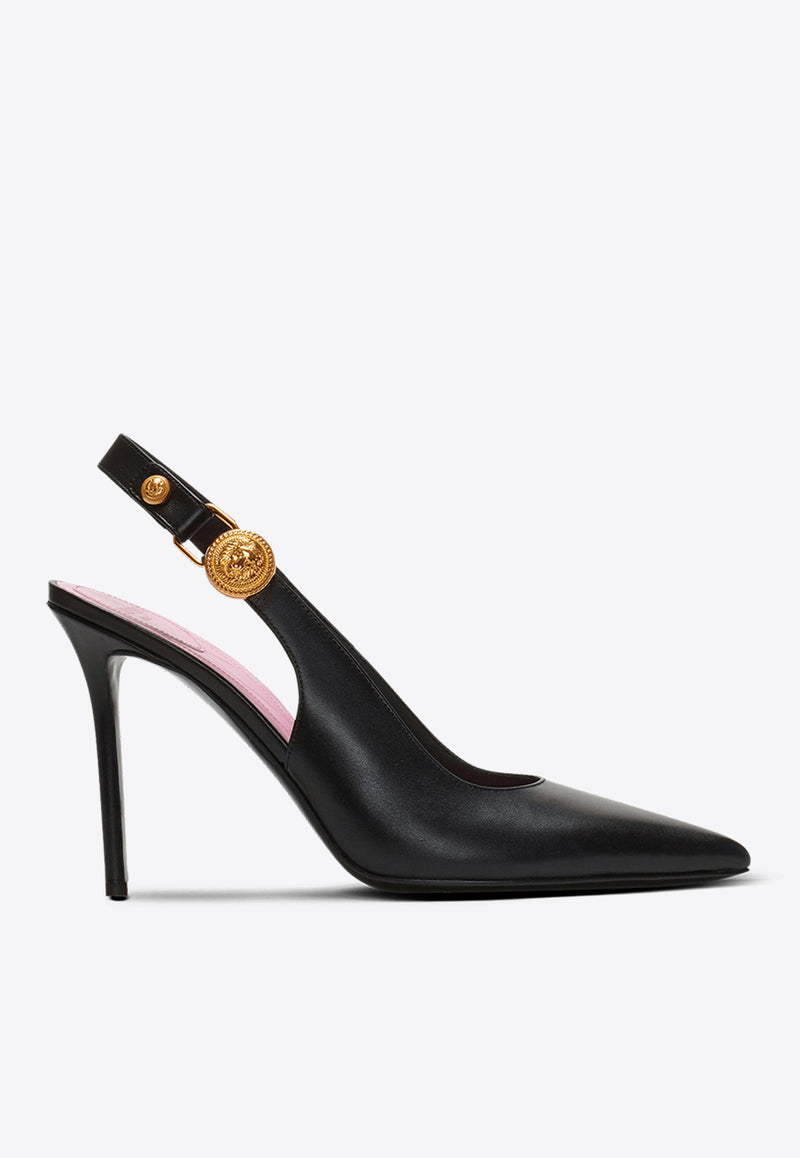 Balmain Eva 95 Calf Leather Slingback Pumps Black DN1UK047LVIT_BLACK
