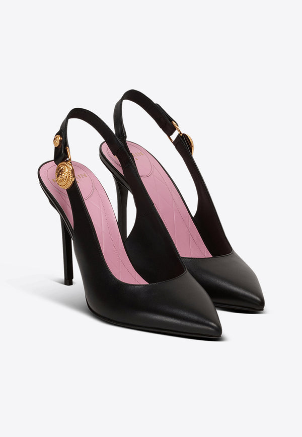 Balmain Eva 95 Calf Leather Slingback Pumps Black DN1UK047LVIT_BLACK
