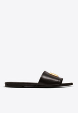 Balmain Dafne PB Logo Flat Mules Black DN1UP966LVIT_BLACK