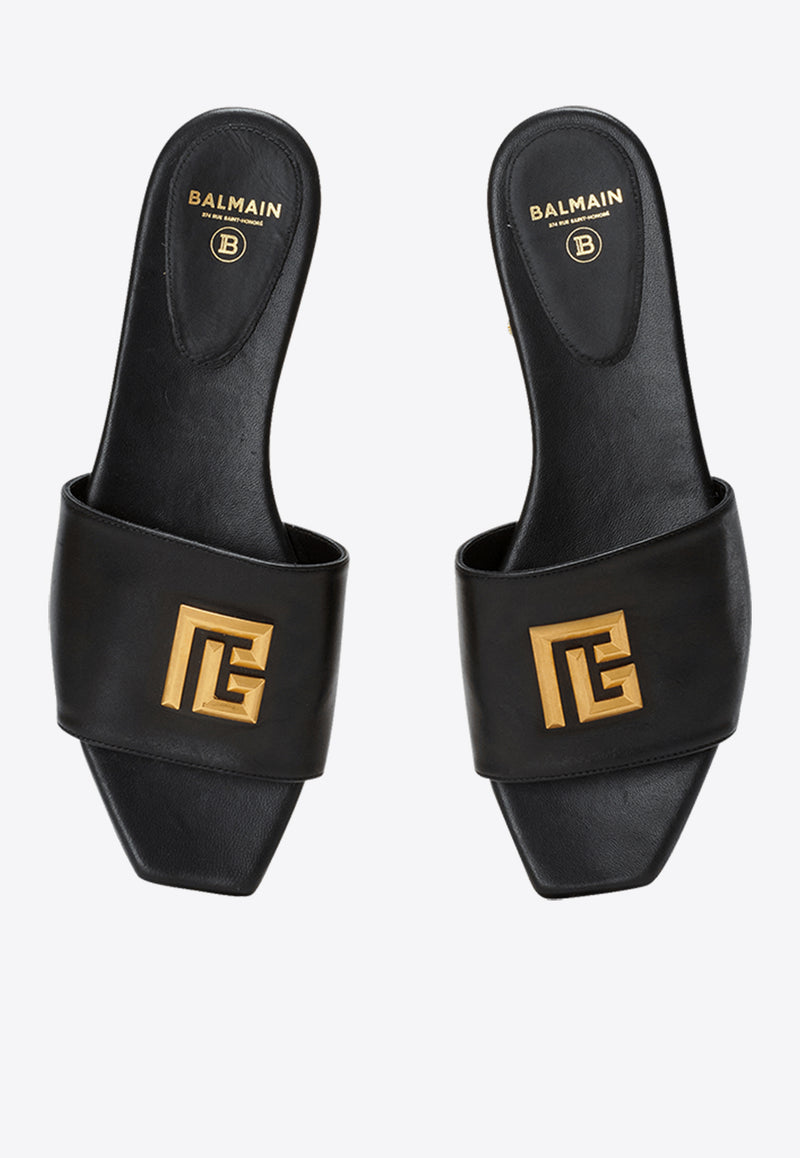 Balmain Dafne PB Logo Flat Mules Black DN1UP966LVIT_BLACK