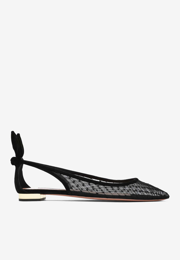 Aquazzura Bow Tie Pointed-Toe Mesh Flats Black DNNFLAA0FMS/R_AQUA-000