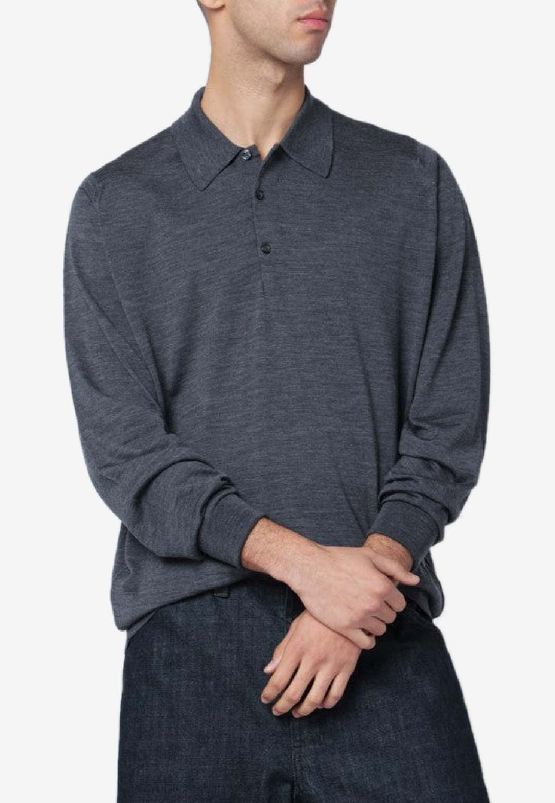 John Smedley Long-Sleeved Wool Polo T-shirt Gray DORSETWO/R_JOHSM-CH