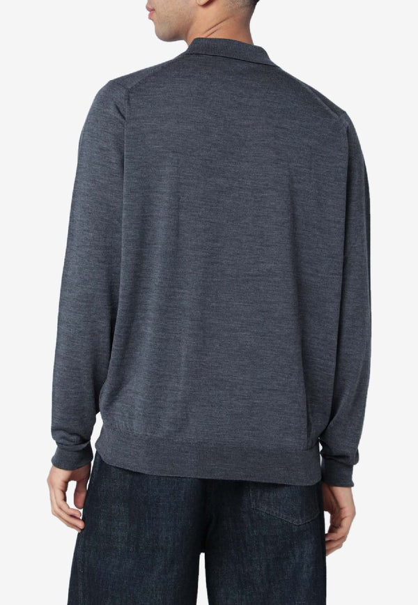 John Smedley Long-Sleeved Wool Polo T-shirt Gray DORSETWO/R_JOHSM-CH