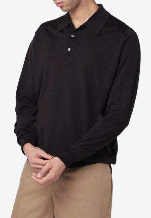 John Smedley Long-Sleeved Wool Polo T-shirt Brown DORSETWO/R_JOHSM-FB