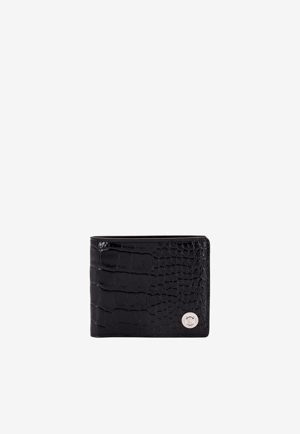 Versace Medusa Biggie Croc-Embossed Leather Wallet Black DPU2463 1A08711 1B00P