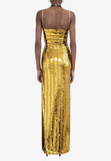 Galvan London Stargaze Bandeau Sequined Maxi Dress Mustard DR0024_MUSTARD
