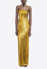 Galvan London Stargaze Bandeau Sequined Maxi Dress Mustard DR0024_MUSTARD