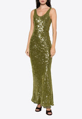 Galvan London Moonlight Valletta Sequined Gown Olive DR0091_OLIVE