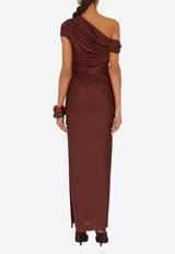 Galvan London Cascading Off-Shoulder Maxi Dress Burgundy DR0342_BURGUNDY