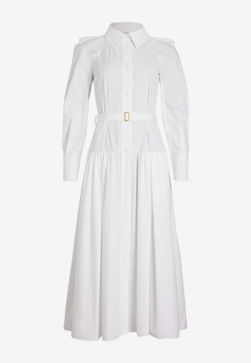 Patou Belted Maxi Shirt Dress White DR154-0017WHITE