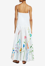 MIRA MIKATI Sleeveless Midi Dress with Floral Embroidery White