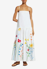 MIRA MIKATI Sleeveless Midi Dress with Floral Embroidery White