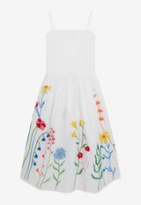 MIRA MIKATI Sleeveless Midi Dress with Floral Embroidery White