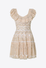 Needle & Thread Everthine Sequin-Embellished Mini Dress DS-SL-02-RPF24-SNDSAND