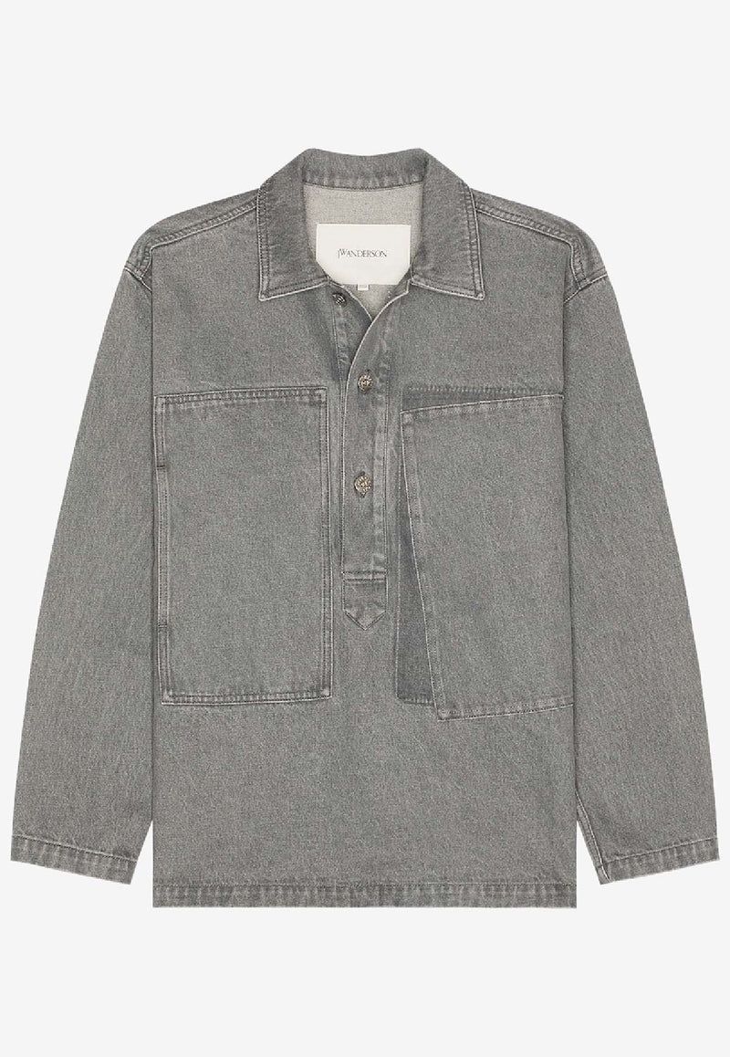 JW Anderson Long-Sleeved Denim Rugby Shirt Gray DS0014_LIGHT GREY