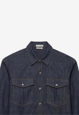 Oversized Denim Shirt with Logo-Patch