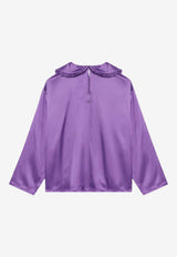 Douuod Kids Girls Peter Pan Collar Satin Blouse Purple DX5A40-BS0215/R_DOUD-554