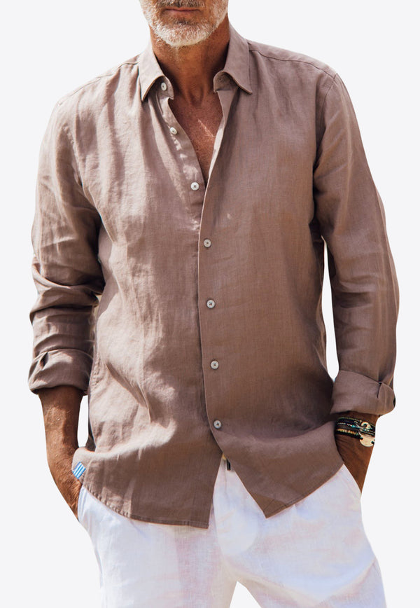 Les Canebiers Divin Button-Up Shirt in Linen Brown
