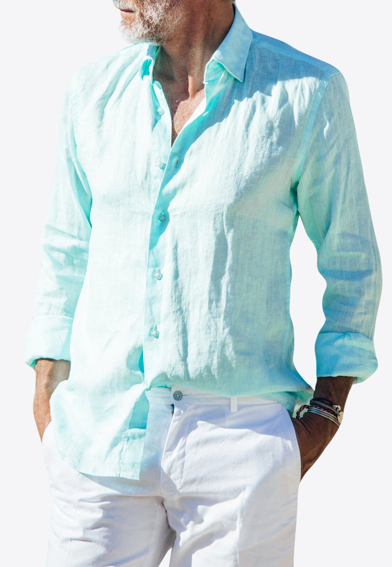 Les Canebiers Divin Button-Up Shirt in Linen Light Green