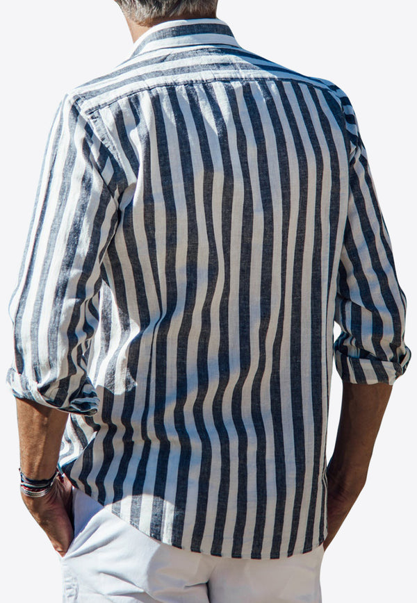 Les Canebiers Divin Button-Up Stripe Shirt in Linen Navy