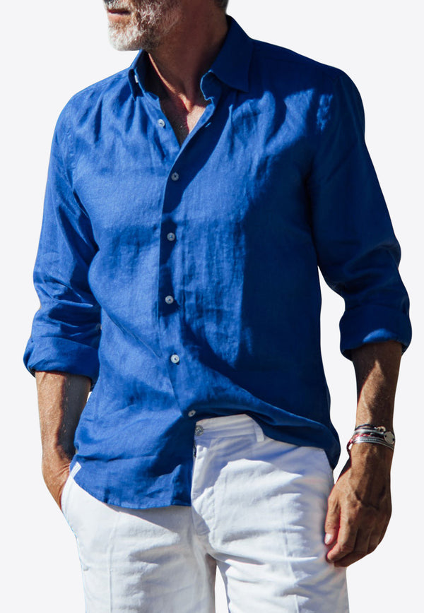 Les Canebiers Divin Button-Up Shirt in Linen Ocean