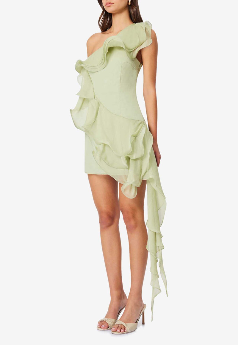 Elliatt Poppy One-Shoulder Ruffled Mini Dress Pistachio E1062429LIGHT GREEN